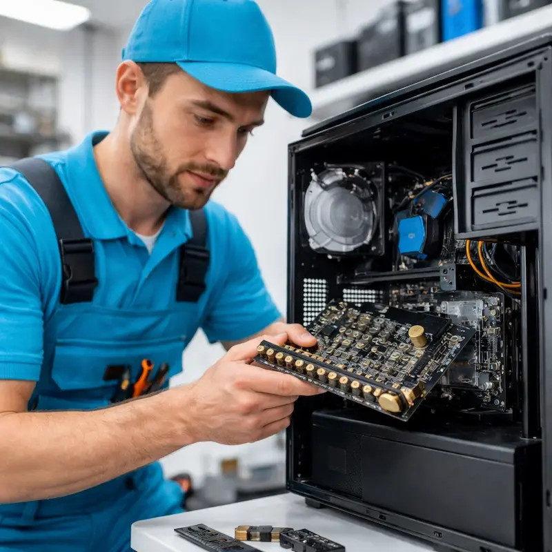 Мастер устанавливает звуковую карту на ПК в Дедовске